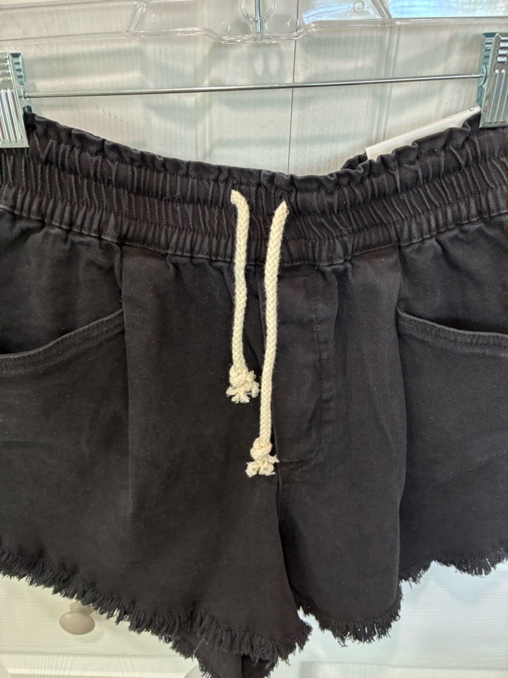 Zenana Outfitters Black Frayed Hem Drawstring Athletic Shorts - Picture 3 of 7